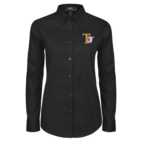  Womens Black Twill Button Down Long Sleeve  - TC