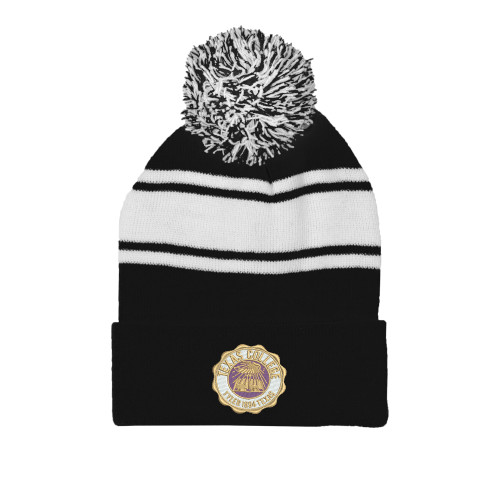  Black/White Two Tone Knit Pom Beanie w/Cuff - Seal