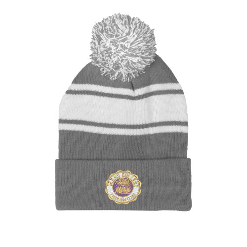  Grey/White Two Tone Knit Pom Beanie w/Cuff - Seal