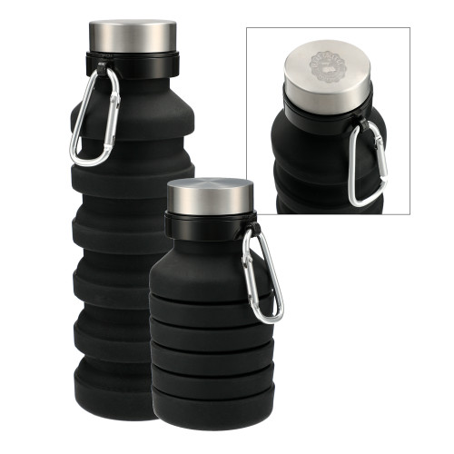  Zigoo Silicone Collapsible Black Bottle 18oz - Seal Engraved
