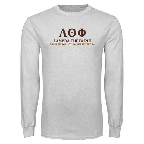 White Long Sleeve T Shirt-Greek Letters Fraternity Name Spanish