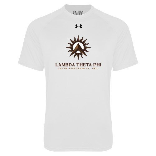 Under Armour White Tech Tee-Sol with Fraternity Name Vertical