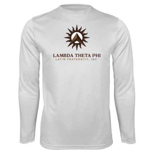 White Performance Long Sleeve Shirt-Sol with Fraternity Name Vertical