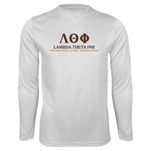 White Performance Long Sleeve Shirt-Greek Letters Fraternity Name Spanish