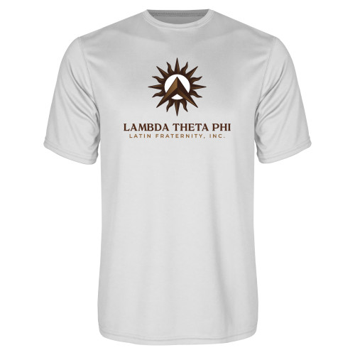 White Performance Tee-Sol with Fraternity Name Vertical