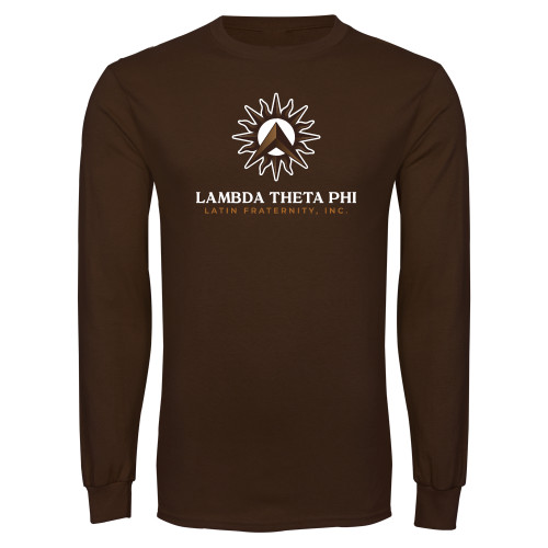 Brown Long Sleeve T Shirt-Sol with Fraternity Name Vertical
