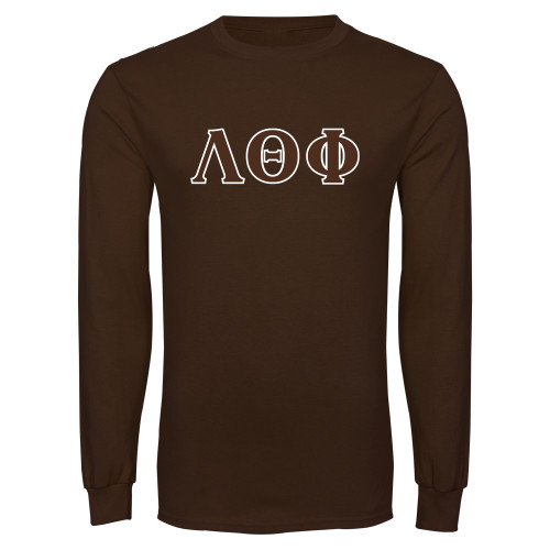Brown Long Sleeve T Shirt-Greek Letters