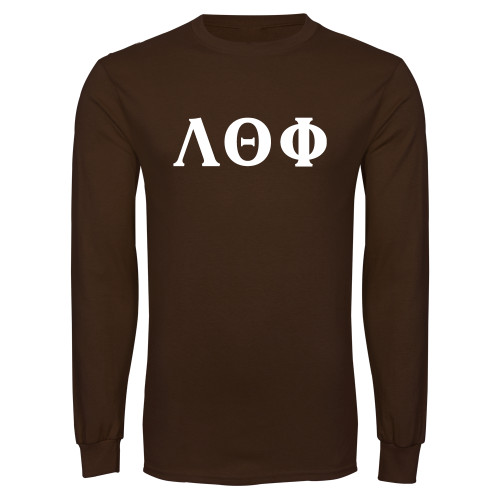 Brown Long Sleeve T Shirt-Greek Letters
