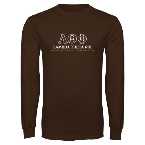 Brown Long Sleeve T Shirt-Greek Letters Fraternity Name English