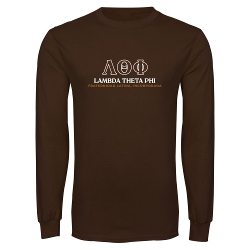 Brown Long Sleeve T Shirt-Greek Letters Fraternity Name Spanish