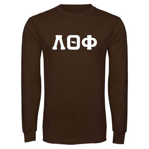 Brown Long Sleeve T Shirt-Traditonal Greek Letters