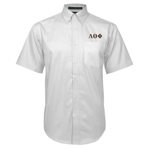 White Twill Button Down Short Sleeve-Greek Letters