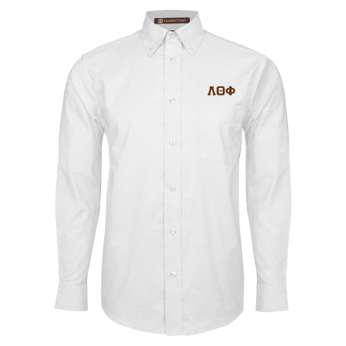 White Oxford Long Sleeve Shirt-Traditonal Greek Letters