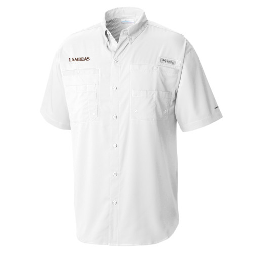 Columbia White Tamiami Performance Short Sleeve Shirt-Lambdas