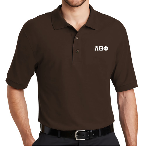 Brown Silk Touch Polo-Traditonal Greek Letters
