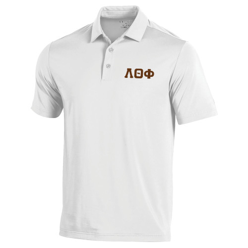 Under Armour White T2 Performance Polo-Traditonal Greek Letters