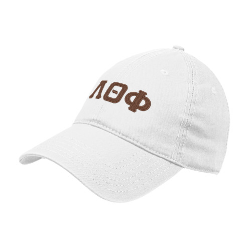 White Unstructured Adjustable Low Profile Hat-Traditonal Greek Letters