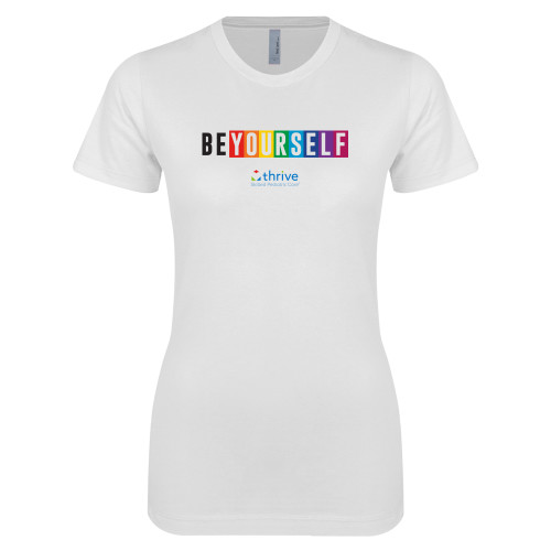 Next Level Womens White Boyfriend Tee-BE YOURSELF