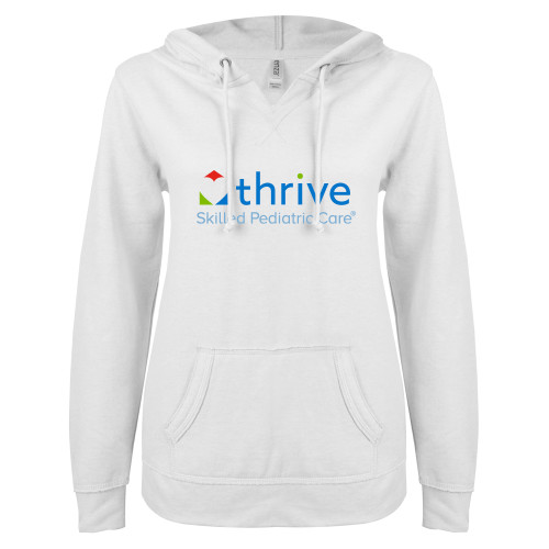 ENZA Womens White V Notch Raw Edge Fleece Hoodie-Skilled Pediatric Care