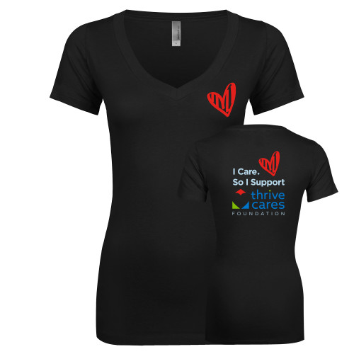 Next Level Womens Black Ideal V Tee-Thrive Cares Heart