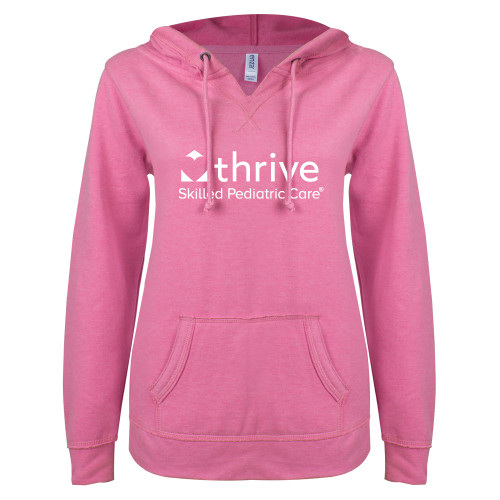 ENZA Womens Hot Pink V Notch Raw Edge Fleece Hoodie-Skilled Pediatric Care