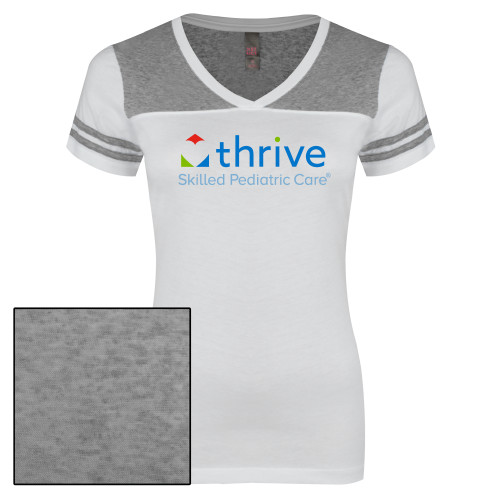Womens White/Heather Grey Varsity V Neck Tee -Skilled Pediatric Care