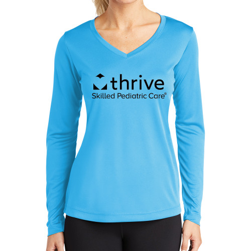 Womens Light Blue Performance Long Sleeve V Neck Shirt-Skilled Pediatric Care