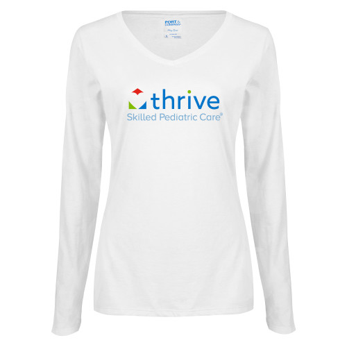 Womens White Long Sleeve V Neck Tee-Skilled Pediatric Care