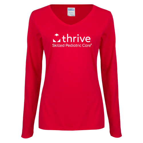 Womens Red Long Sleeve V Neck Tee-Skilled Pediatric Care