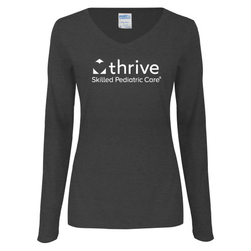 Womens Dark Heather Long Sleeve V Neck Tee -Skilled Pediatric Care