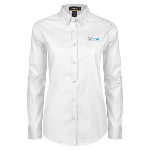 Womens White Twill Button Down Long Sleeve-Skilled Pediatric Care