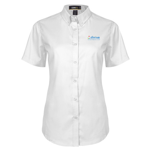 Womens White Twill Button Up Short Sleeve-Skilled Pediatric Care