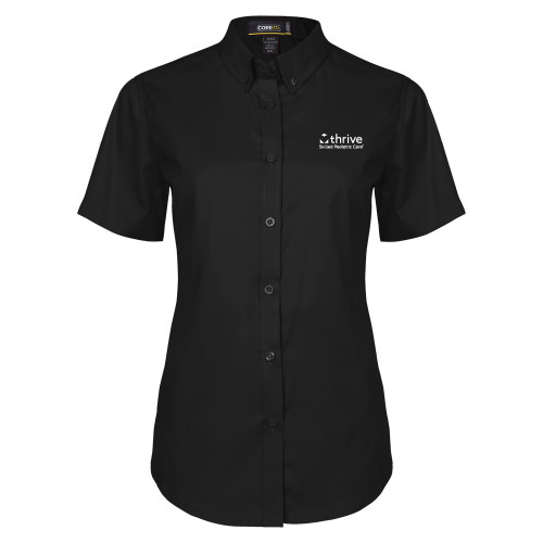 Womens Black Twill Button Up Short Sleeve-Skilled Pediatric Care