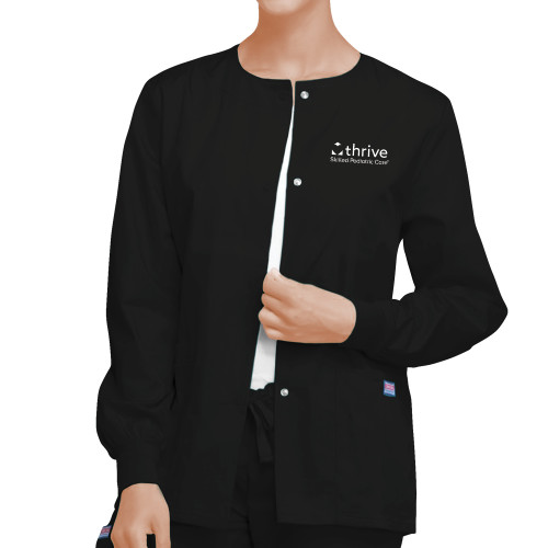 Womens Black WW Orginals Warm Up Scrub Jacket-Skilled Pediatric Care