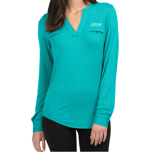 Ladies Lux Teal Split Neck Blouse-Skilled Pediatric Care