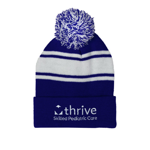 Royal/White Two Tone Knit Pom Beanie w/Cuff-Skilled Pediatric Care