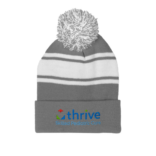 Grey/White Two Tone Knit Pom Beanie w/Cuff-Skilled Pediatric Care