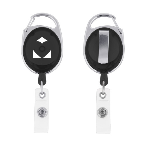 Black Oval Retractable Badge Holder w/Clip-Icon