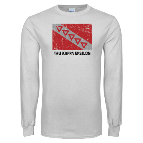 White Long Sleeve T Shirt-Distressed Flag