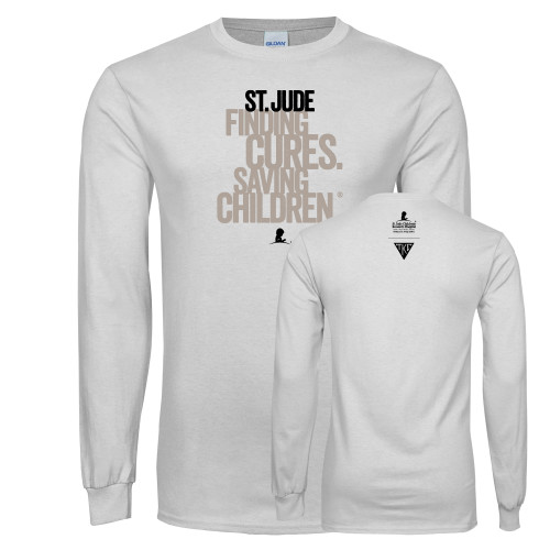 White Long Sleeve T Shirt-St Jude Finding Cures Saving Children