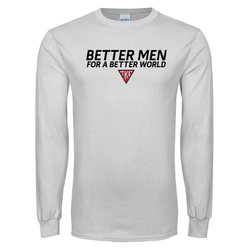 White Long Sleeve T Shirt-Better Men for a Better World Stacked w/ Houseplate