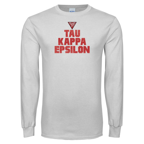 White Long Sleeve T Shirt-Block Text Gradient Design