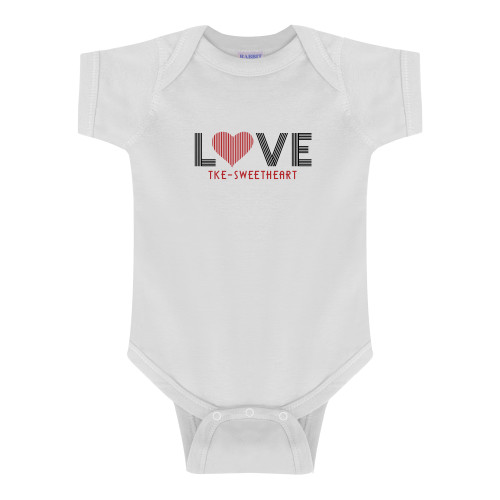 White Infant Onesie-Love Stripes Sweetheart Design