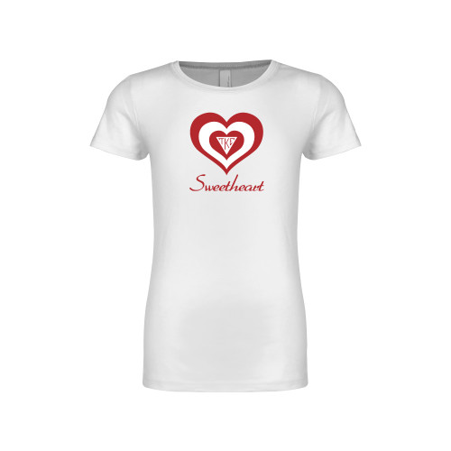 Next Level Girls White Fashion Fit T Shirt-Triple Heart Sweetheart Design