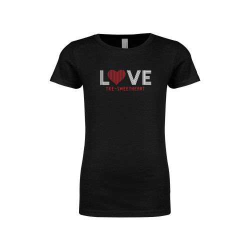Next Level Girls Black Fashion Fit T Shirt-Love Stripes Sweetheart Design