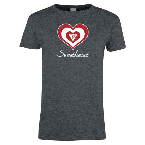 Womens Dark Heather Short Sleeve Tee-Triple Heart Sweetheart Design