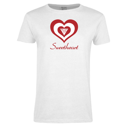 Womens White Short Sleeve Tee-Triple Heart Sweetheart Design