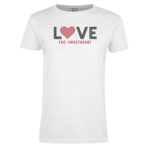 Womens White Short Sleeve Tee-Love Stripes Sweetheart Design