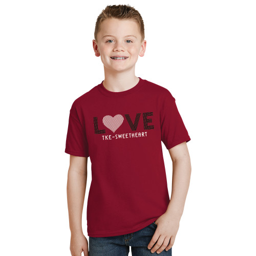 Youth Cardinal T Shirt-Love Stripes Sweetheart Design