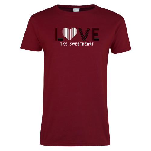 Next Level Womens Cardinal Short Sleeve Tee-Love Stripes Sweetheart Design